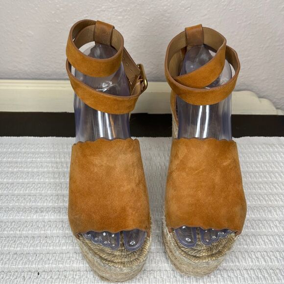 Chloe Lauren Reef Peep Toe Wedge Heel Suede Espadrille Wedge Sandal Size 7.5 - Picture 2 of 11